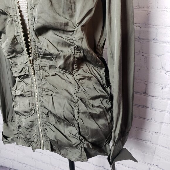 Ethyl Olive Green Ruched Jacket with crystal rhinestone zipper NWT size Large - Picture 5 of 14